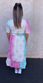 Yasmin - Klänning -  Mönster - Turkos/Rosa - Nyhet
