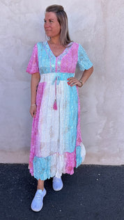 Yasmin - Klänning -  Mönster - Turkos/Rosa - Nyhet