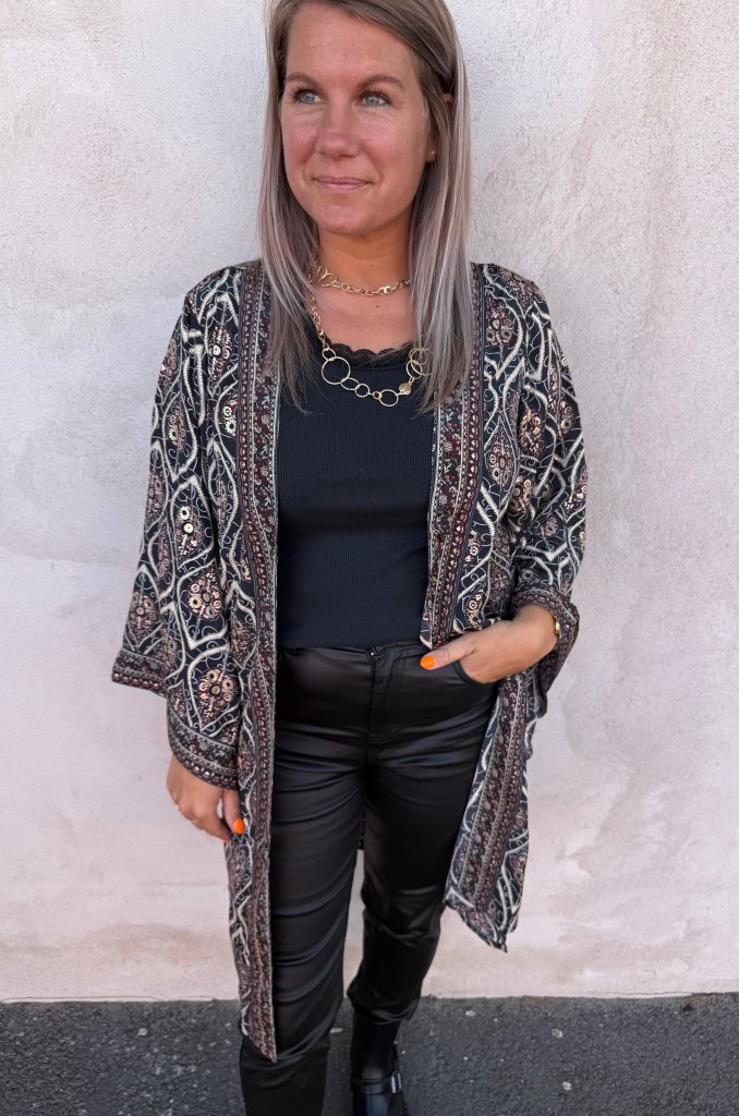 Leiya- Kaftan- Svart/Bordo/Gold- Nyhet