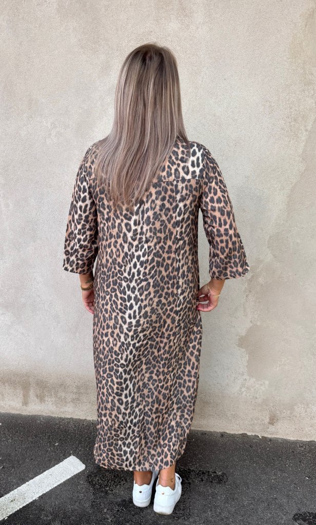 Mia- Skjortklänning - Leopard- Svart/Beige/Brun- Nyhet