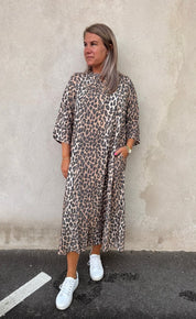Mia- Skjortklänning - Leopard- Svart/Beige/Brun- Nyhet