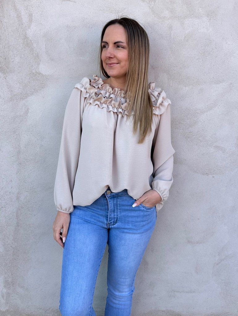 Lexi - Topp med krås  -Beige- Nyhet