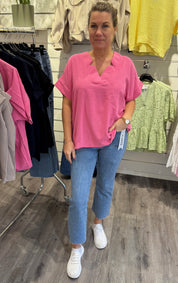 Lilly - V-ringad topp - Bubbelgum