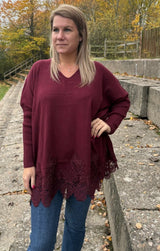 Linnea- Tröja med spets- Bordo  Nyhet