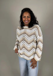 Liora - Stickad tröja - Sicksack - Beige