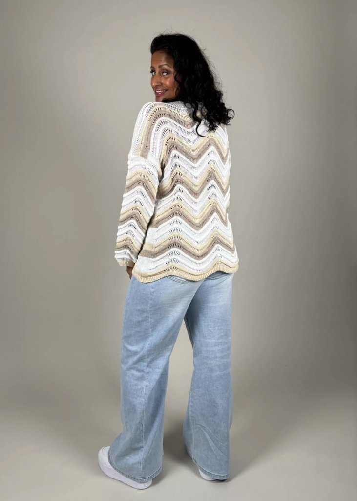 Liora - Stickad tröja - Sicksack - Beige