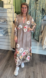 Livia maxiklänning blommig taupe