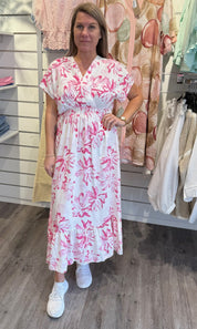 Lizette- Klänning - Cream/Fuxia