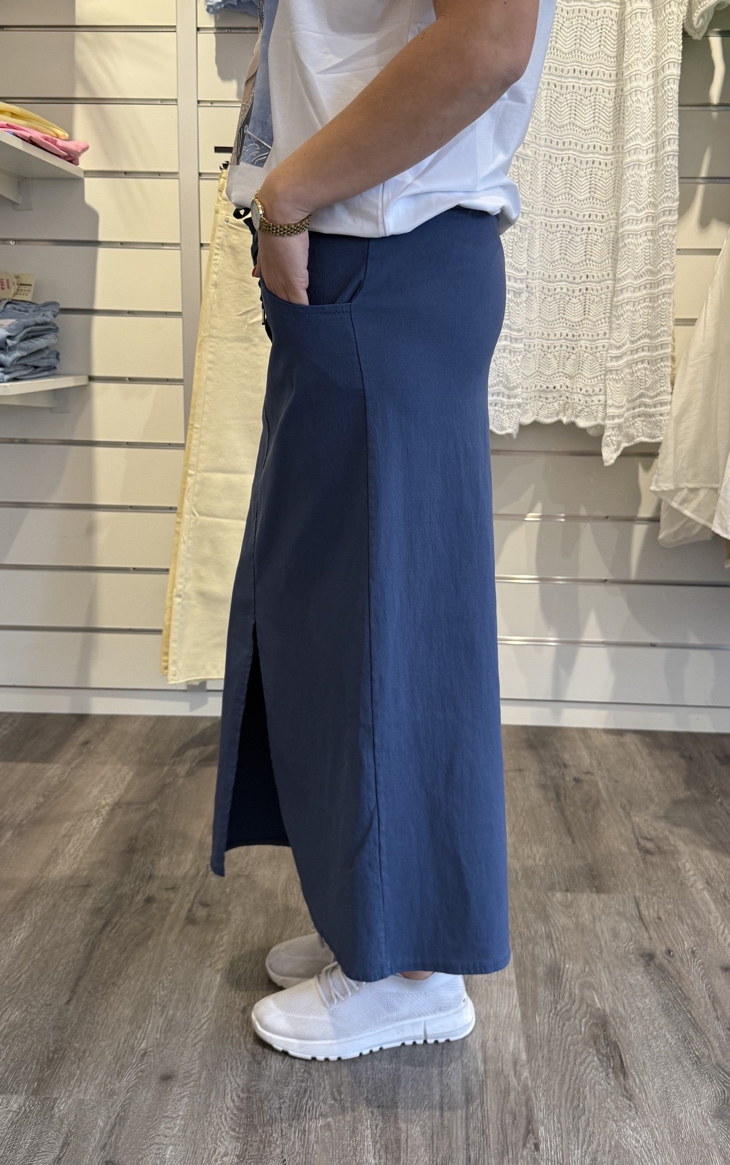 Madde - Kjol med knyt Denimblå