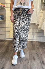 Madde - Kjol med knyt - Leopard- Beige