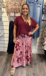 Maia Smockkjol blommig rosa