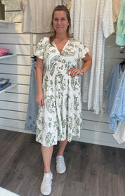 Mindy Kort Klänning - Mönster Creme/Grön