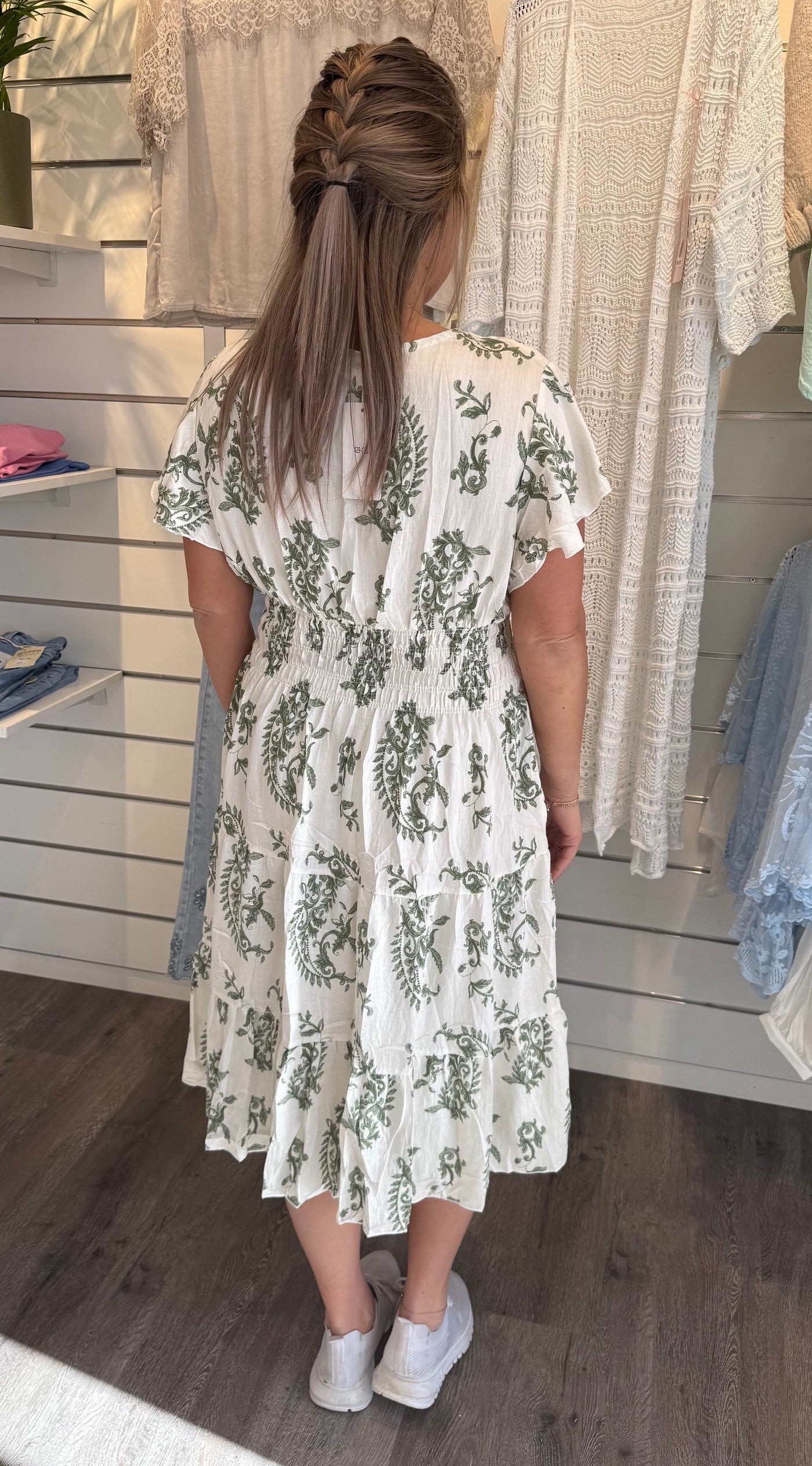 Mindy Kort Klänning - Mönster Creme/Grön