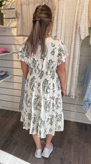 Mindy Kort Klänning - Mönster Creme/Grön