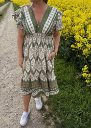 Mindy  Kort Klänning Mönster Cream/Khaki/Beige