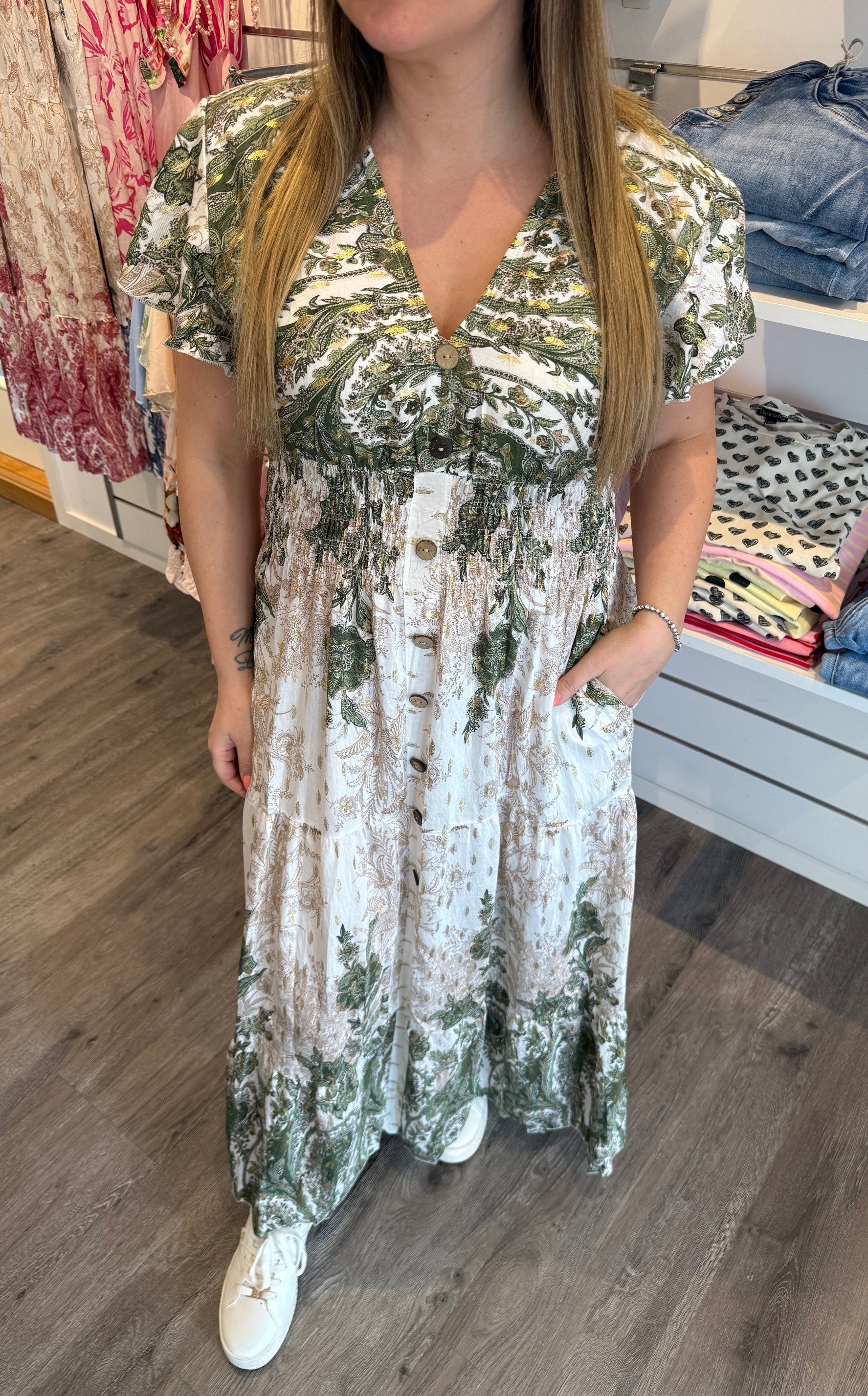 Mindy Klänning mönster grön402A15