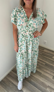 Mindy Klänning - BlommorB14 - Grön
