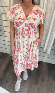 Mindy Kort Klänning - Mönster Creme/Röd