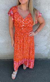 Nelly- Klänning - Blommor- Orange- Nyhet