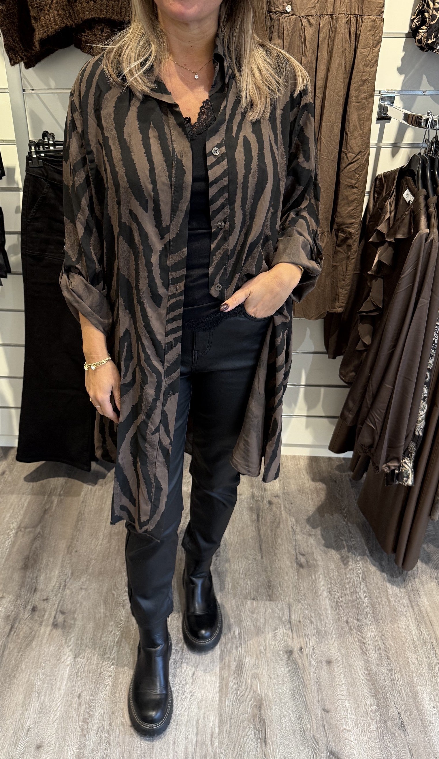 Penny Längre skjorta  Zebra Brun