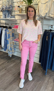 Fiona - Stickad tröja- Creme/Rosa - Prickig