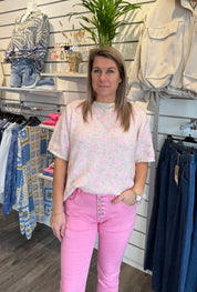 Fiona - Stickad tröja- Creme/Rosa - Prickig