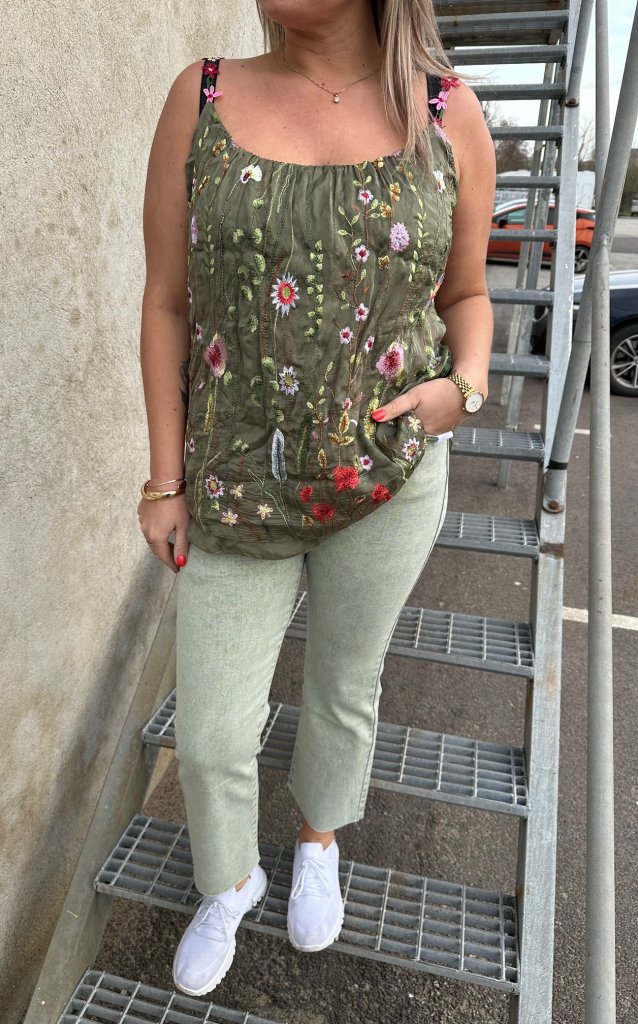 Saga- Linne - Blommor - Khaki