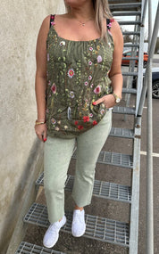 Saga- Linne - Blommor - Khaki