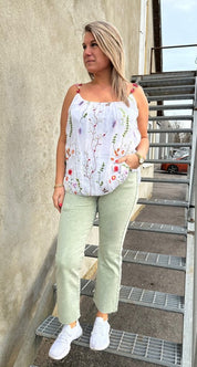 Saga- Linne - Blommor - Vit- Nyhet