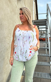 Saga- Linne - Blommor - Vit- Nyhet