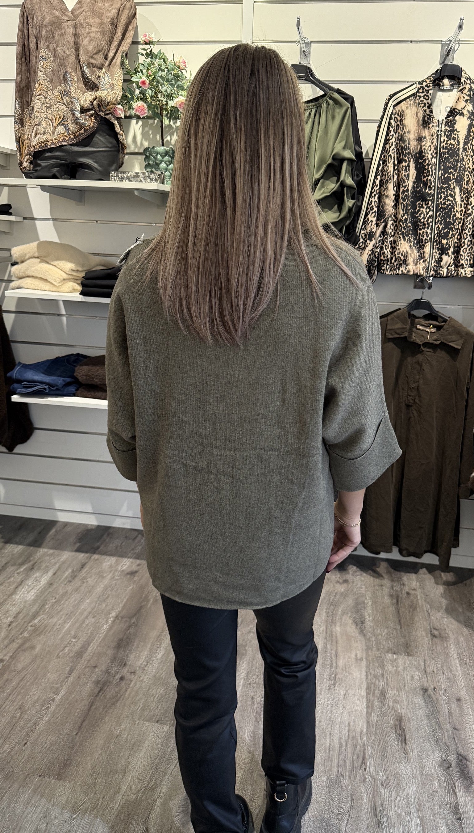 Sally Stickad polotröja Khaki