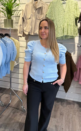 Sandra - Stickad topp - Hjärtan  - Ljusblå
