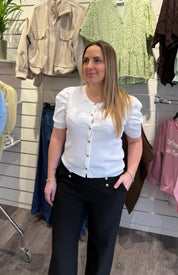 Sandra - Stickad topp - Hjärtan  - Vit