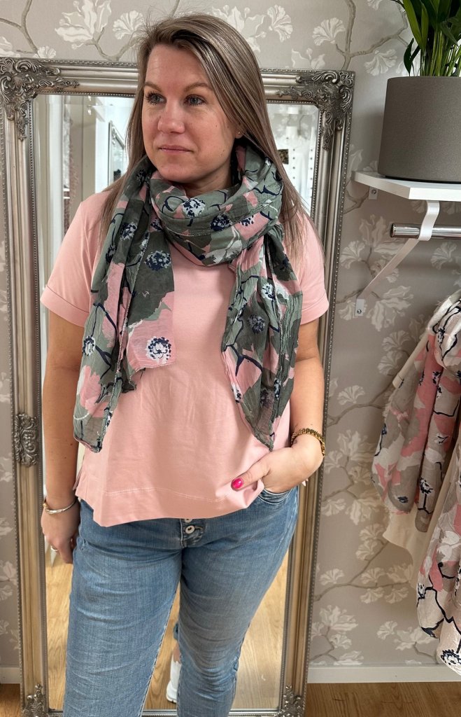 BCSanna- Sjal - Blommor  - Khaki  - Nyhet