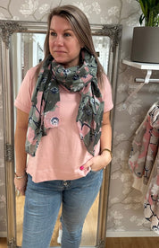 BCSanna- Sjal - Blommor  - Khaki  - Nyhet
