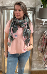 BCSanna- Sjal - Blommor  - Khaki  - Nyhet
