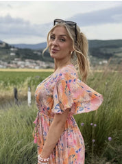 Sanne - Klänning - Mönster - Rosa/Orange/Blå