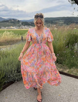 Sanne - Klänning - Mönster - Rosa/Orange/Blå