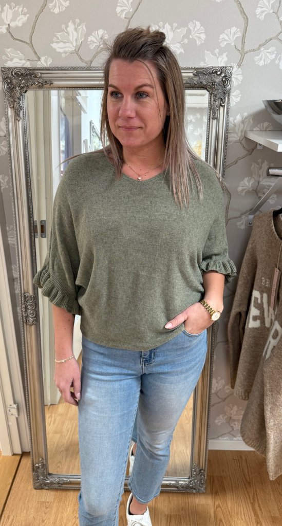 Sara- Tröja - Volang - Khaki- Nyhet