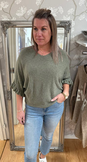 Sara- Tröja - Volang - Khaki- Nyhet