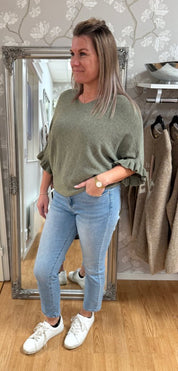 Sara- Tröja - Volang - Khaki- Nyhet