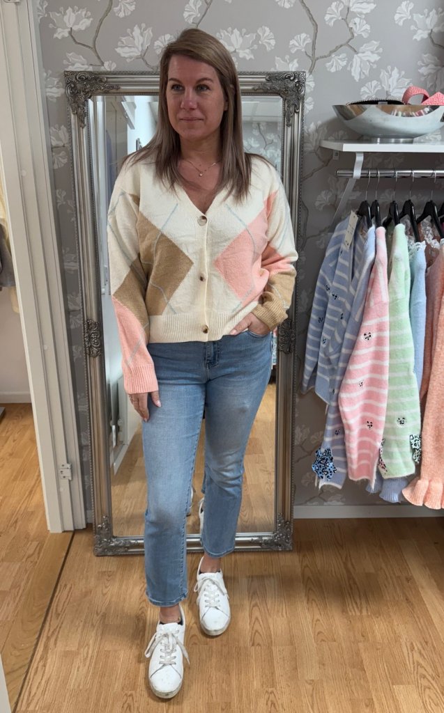 Sasha - Rutig kofta - Cream