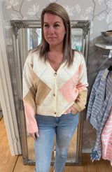 Sasha - Rutig kofta - Cream