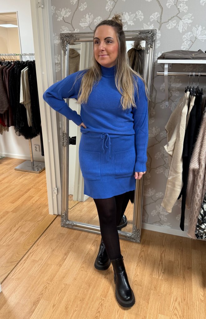 Sissi - Set Ribbad Tröja & kjol - Blå - Nyhet