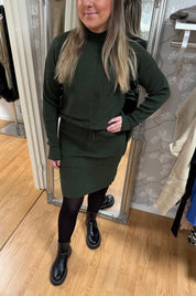 Sissi - Set Ribbad Tröja & kjol - Khaki - Nyhet