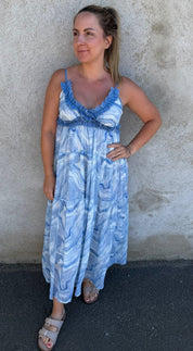 Sofie -Klänning - Mönstrad - Blå - Nyhet