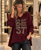 Sophie Stickad tröja Best Bordo