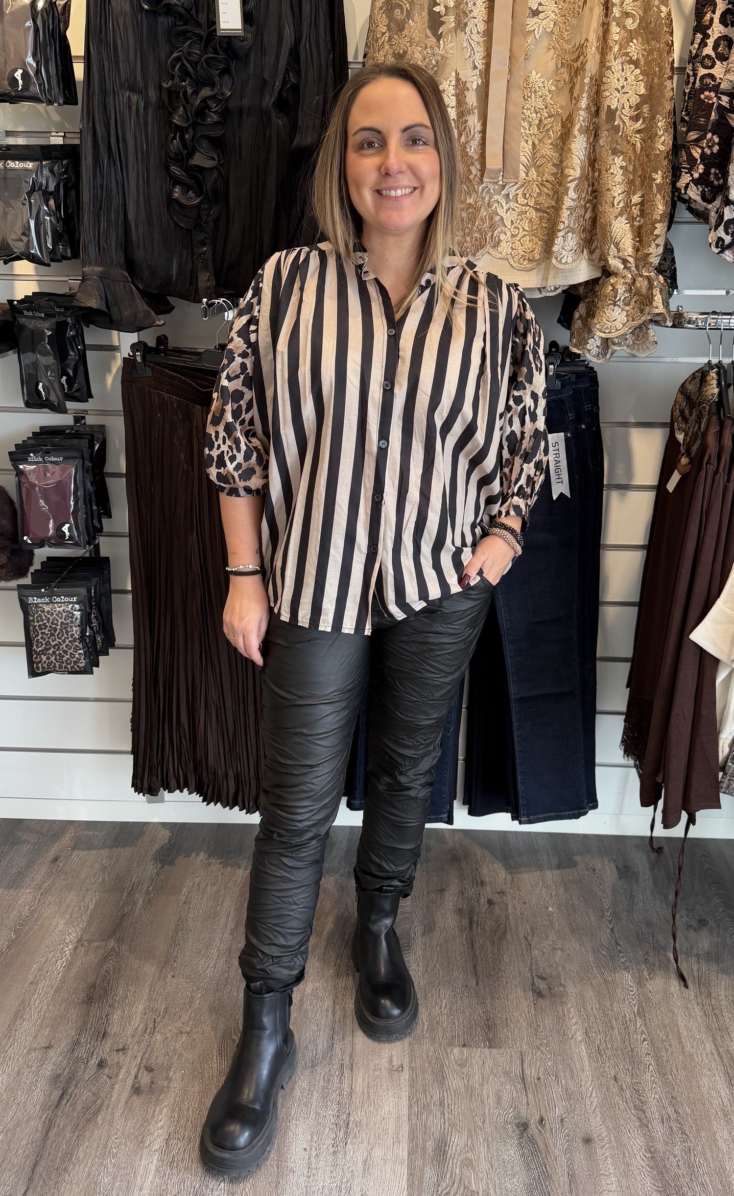 Stellis Blus Randig/Leo Svart