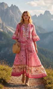 Stellis - Klänning - Mönster - Rosa