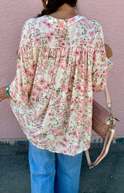 Susanne - Blus - Flower-  Offwhite